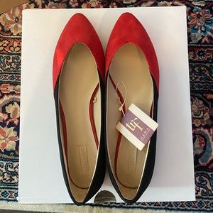 Zara Trafaluc red and black suede flats, size 9, NWT